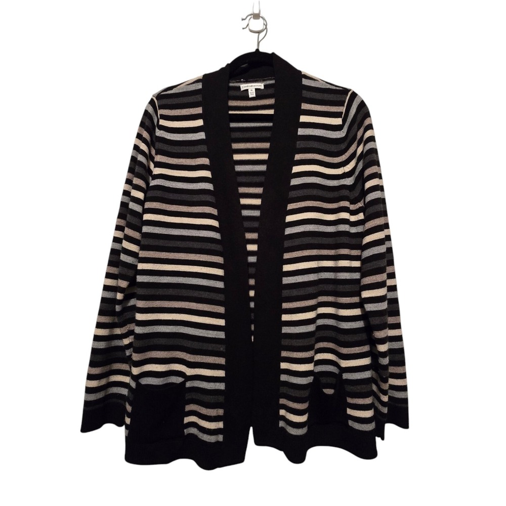 Croft & Barrow Cardigan Sweater Womens‎ XL Black Gray Stripe Open Front Academia